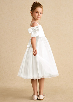 Azazie Amie Flower Girl Dresses Ivory A-Line Off the Shoulder Matte Satin Dress image6