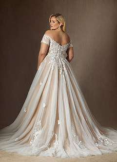 Azazie Rowe Wedding Dresses Diamond White Caramel Ball-Gown Off the Shoulder Tulle Dress image10