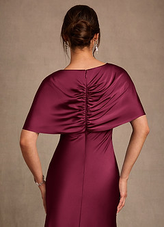 Azazie Dosia Mother of the Bride Dresses Burgundy Sheath Pleated Stretch Satin Dress image5