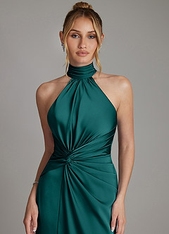 Azazie Gracelynn Abiti da Damigella Abito Tubino in Raso Elasticizzato Plissettato Verde Pavone image3