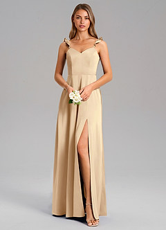 Azazie Everett Bridesmaid Dresses Champagne A-Line Stretch Satin Dress image5
