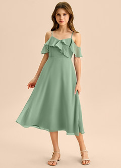 Azazie Kamilla Junior Matcha A-Line Off the Shoulder Chiffon Dress image5