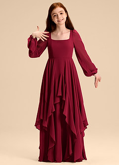 Azazie Clara Junior Abito A-Line in Chiffon Blusa Borgogna image3