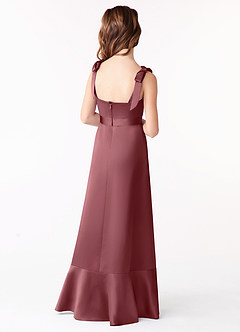 Azazie Barbara Junior Desert Rose A-Line Bow Stretch Satin Dress image3