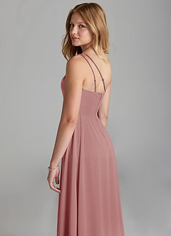 Azazie Maron Junior Dusty Rose A-Line Pleated Stretch Satin Dress image2