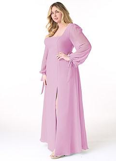 Azazie Leonia Bridesmaid Dresses Candy Pink A-Line Long Sleeve Chiffon Dress image10
