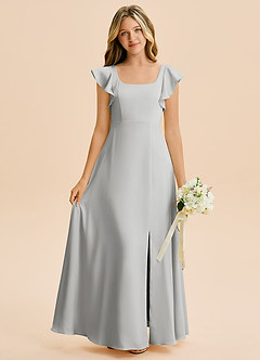 Azazie Bondi Junior Silver A-Line Side Slit Stretch Satin Dress image1