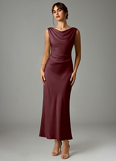 Azazie Kieryn Robes de demoiselle d'honneur Robe Sirène en Satin extensible Plissée Sangria image1