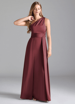 Azazie Dallas Bridesmaid Dresses Merlot A-Line One Shoulder Stretch Satin Dress image1