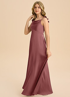 Azazie Gumdrop Junior Amethyst Empire Pleated Stretch Satin Dress image5