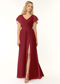 Azazie Rylee Bridesmaid Dresses Pomegranate A-Line Pleated Chiffon Dress image1