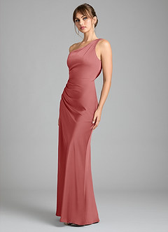 Azazie Madelyn Vestidos de damas de honor Vestido de Rosa Antigua de Satén Elástico de Corte Sirena Convertible con Hombro unilateral image13