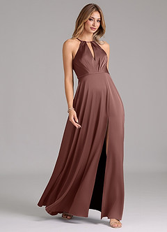 Azazie Evalleen Brautjungfernkleider A-Linie Plissee Stretch-Satin Kleid Espresso image5