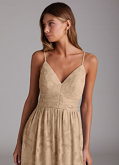 Azazie Nathalia Bridesmaid Dresses Champagne A-Line Bow Floral Burnout Dress image5