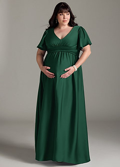 Azazie Verna Robes de demoiselle d'honneur de maternité Robe Trapèze Rayé Longueur ras du sol Satin extensible image13
