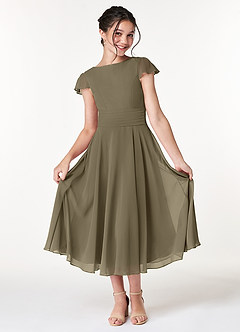 Azazie Payton Junior A-Linie Schleifen Chiffon Kleid Weidengrün image3