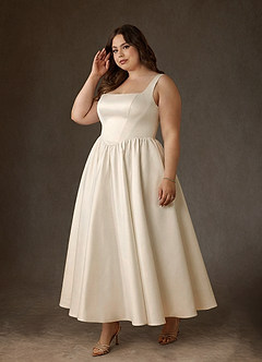 Azazie Verina Robes de mariée Robe Trapèze en Satin avec poches Champagne image9