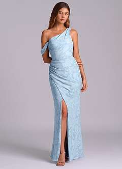 Azazie Madelyn Final Sale Sky Blue Mermaid One Shoulder Floral Burnout Convertible Dress image4