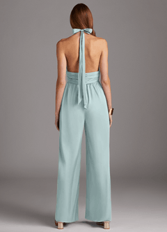 Azazie Oli Bridesmaid Dresses Mist Pleated Stretch Satin Jumpsuit image2