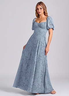 Azazie Mirian Bridesmaid Dresses Dusty Blue A-Line Sweetheart Neckline Floral Burnout Dress image3