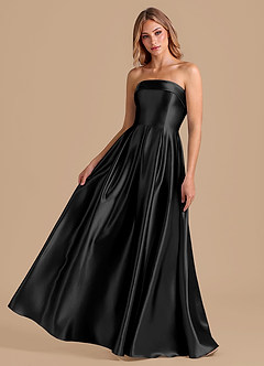 Azazie Lucienne Brudepigekjoler En streg Plisseret Metallisk satin Gulv-længde Kjole image1