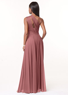 Azazie Charlize Bridesmaid Dresses Desert Rose A-Line One Shoulder Mesh Dress image2