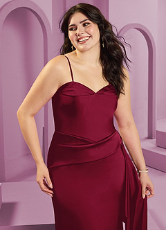 Barbie ♥ Azazie Bridesmaid Dresses Burgundy Sheath Strapless Stretch Satin Convertible Dress image12