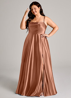 Azazie Elle Suknie dla druhen Linia A z kieszeniami Metaliczny satynowy Do ziemi Sukienka image10