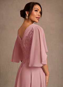 Azazie Tilda Mère de la mariée Robes Robe Trapèze en Mousseline de soie Dentelle Rose Poussiéreuse image4