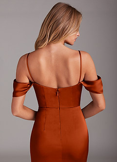 Azazie Saige Bridesmaid Dresses Paprika Mermaid Off the Shoulder Stretch Satin Dress image6