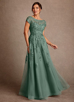 Azazie Jalinda vestidos de madre de la novia Vestido de Eucalipto de Gasa de Corte en A con Encaje image1