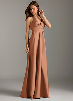 Azazie Tessie Bridesmaid Dresses Bronzer A-Line Pleated Stretch Satin Dress image4