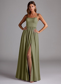 Azazie Calianna Robes de demoiselle d'honneur Robe Trapèze Convertible en Satin extensible Épaule décolletée Pistache image1