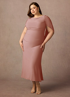 Azazie Bellona vestidos de madre de la novia Vestido de Rosa Polvorienta de Punto de lujo de Recto con Cuello barco image10