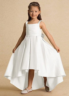 Azazie Kat vestidos de niña de las flores Vestido de Diamante Blanco de Satin Mate de Corte En A con Plisado image4