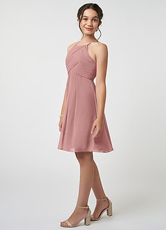 Azazie Ginny Junior Vestido de Rosa Polvorienta de Gasa de Corte En A con Plisado image3