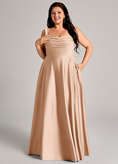 Azazie Shaude Bridesmaid Dresses English Rose A-Line Pleated Stretch Satin Dress image4