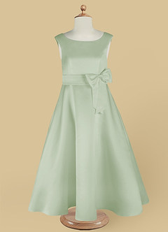 Azazie Lindy vestidos de niña de las flores Vestido de Salvia Polvorienta de Satin Mate de Corte En A con Plisado image13