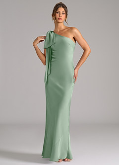 Azazie Capri Robes de demoiselle d'honneur Robe Sirène en Satin extensible Ue épaule Agave image3