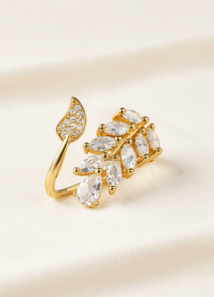 front Zircon Leaf Ring