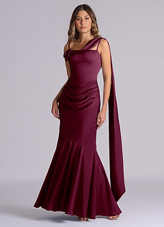 Azazie Inara Bridesmaid Dresses Mulberry Mermaid Pleated Stretch Satin Dress image4