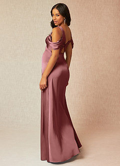 Azazie Rhea Maternity Bridesmaid Dresses A-Line Off-The-Shouler Pleated Stretch Satin Floor-Length Dress image5