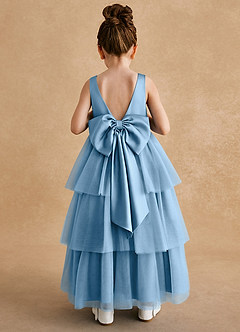 Azazie Megallie Flower Girl Dresses Steel Blue A-Line Bow Tulle Dress image5