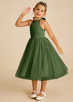 Azazie Dora Flower Girl Dresses Olive A-Line Bow Tulle Dress image2