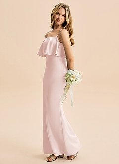 Azazie Galene Junior Blushing Pink Mermaid Stretch Satin Dress image1