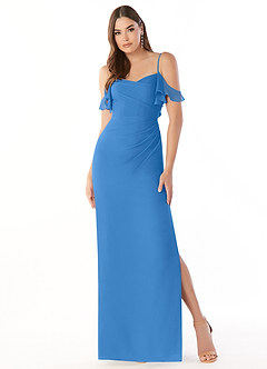 Azazie Emeralda Bridesmaid Dresses Blue Jay Sheath Off the Shoulder Chiffon Dress image3