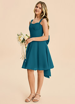 Azazie Arie Junior Ink Blue A-Line Ruched Chiffon Dress image5