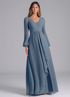 Azazie Omari Bridesmaid Dresses Twilight A-Line Long Sleeve Chiffon Dress image3