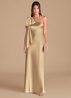 Azazie Capri Brautjungfernkleider Etui One-Shoulder Metallischer Satin Kleid Champagner image3