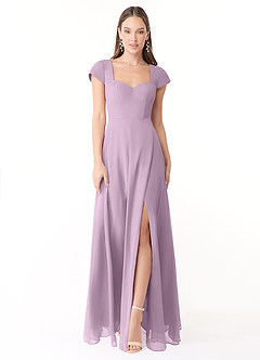 Azazie Hainsly Robes de demoiselle d'honneur Robe Trapèze en Mousseline de soie Encolure en Forme de Cœur Glycine image1